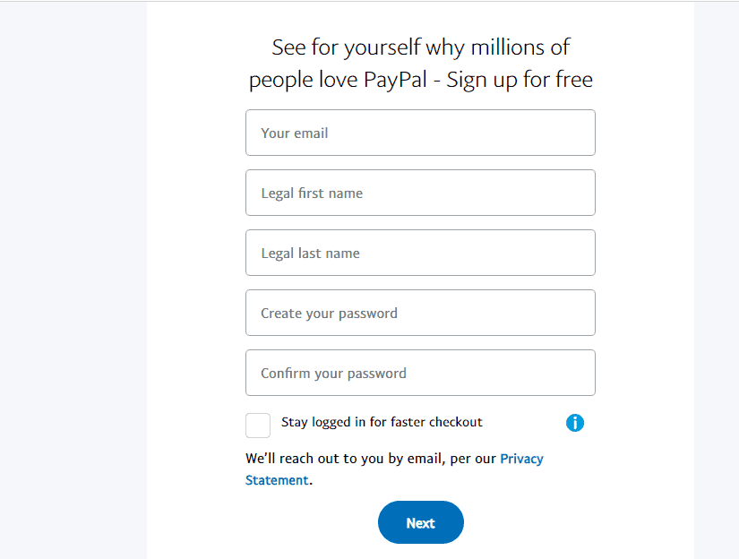 Paypal Sign Up Details