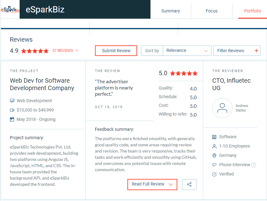 esparkBiz Client Clutch Reviews