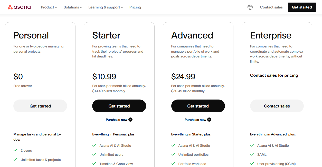 Complete Guide to SaaS Pricing Models: Strategies, Templates and Examples 5 Asana